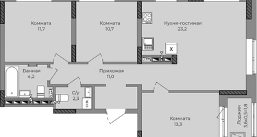 3-к. квартира, 80 м²