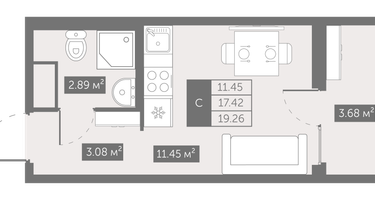 Студия, 19&nbsp;м²