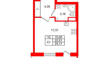 Студия, 22&nbsp;м²