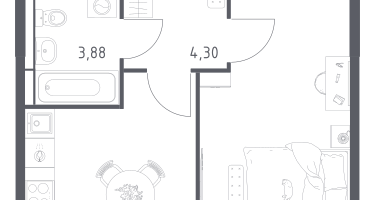 1-к. квартира, 38&nbsp;м²