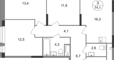 3-к. квартира, 74&nbsp;м²