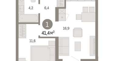 1-к. квартира, 41 м²