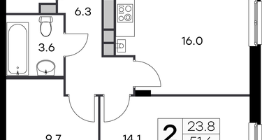 2-к. квартира, 51&nbsp;м²