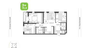 3-к. квартира, 75 м²