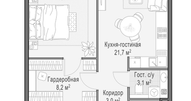 1-к. квартира, 69&nbsp;м²