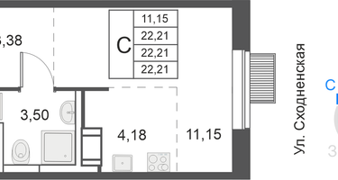 Студия, 22 м²