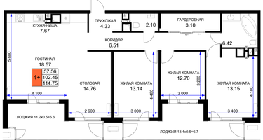 4-к. квартира, 115&nbsp;м²