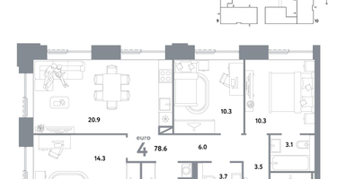 4-к. квартира, 78 м²