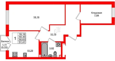 1-к. квартира, 50&nbsp;м²