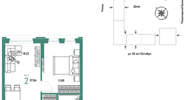 2-к. квартира, 37&nbsp;м²