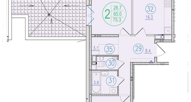 2-к. квартира, 75&nbsp;м²
