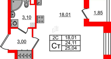 Студия, 24&nbsp;м²