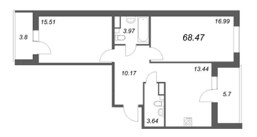 2-к. квартира, 68&nbsp;м²