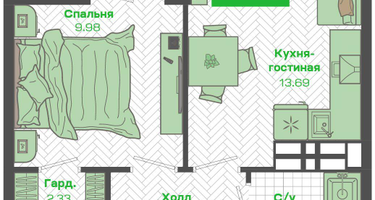 1-к. квартира, 35 м²