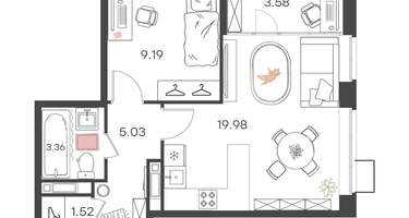 Студия, 42&nbsp;м²