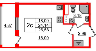 Студия, 24&nbsp;м²