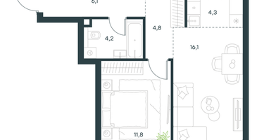 2-к. квартира, 47&nbsp;м²