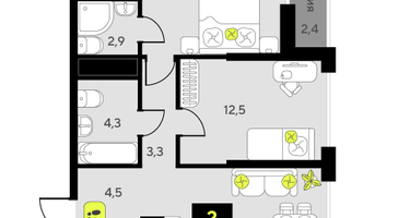 2-к. квартира, 58&nbsp;м²