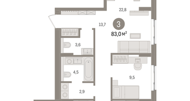 3-к. квартира, 83&nbsp;м²