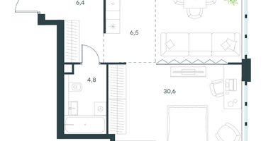 1-к. квартира, 48&nbsp;м²