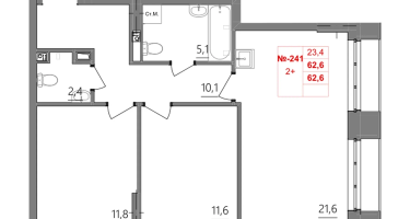 2-к. квартира, 62 м²