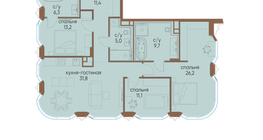 3-к. квартира, 114 м²