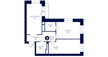 2-к. квартира, 59&nbsp;м²