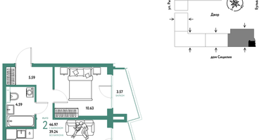 2-к. квартира, 46 м²