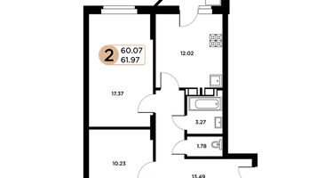 2-к. квартира, 61&nbsp;м²