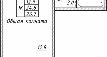 1-к. квартира, 26 м²