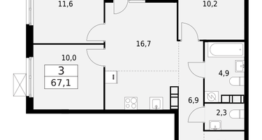 3-к. квартира, 67 м²