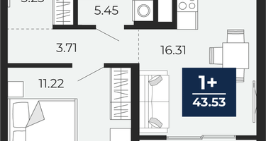 1-к. квартира, 43&nbsp;м²
