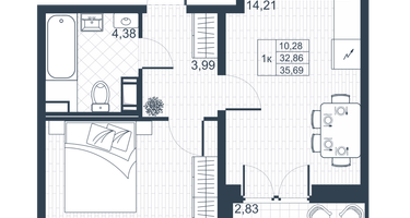 1-к. квартира, 34&nbsp;м²