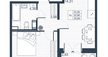 1-к. квартира, 34&nbsp;м²