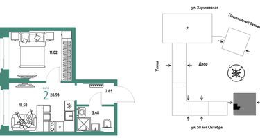 2-к. квартира, 28 м²