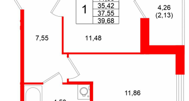 1-к. квартира, 37&nbsp;м²