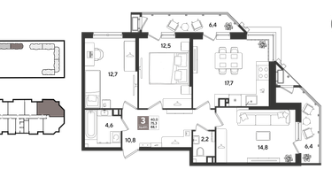 3-к. квартира, 87&nbsp;м²