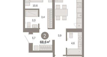 2-к. квартира, 68 м²