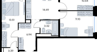 3-к. квартира, 64&nbsp;м²