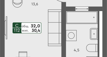 Студия, 32&nbsp;м²