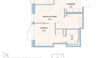 2-к. квартира, 59&nbsp;м²