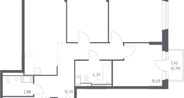 3-к. квартира, 88&nbsp;м²