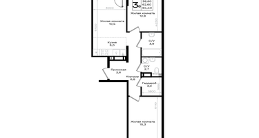 3-к. квартира, 64&nbsp;м²