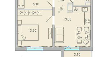 1-к. квартира, 39 м²