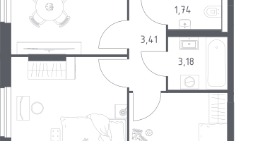 2-к. квартира, 52&nbsp;м²