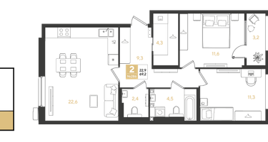 2-к. квартира, 69&nbsp;м²