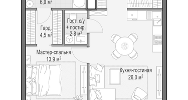 1-к. квартира, 61&nbsp;м²