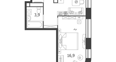 1-к. квартира, 38&nbsp;м²