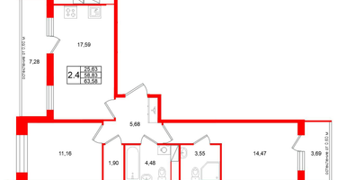 2-к. квартира, 58&nbsp;м²