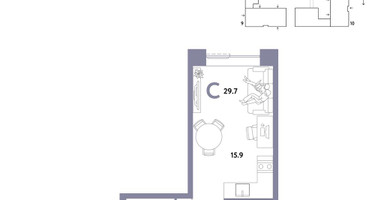 1-к. квартира, 29&nbsp;м²